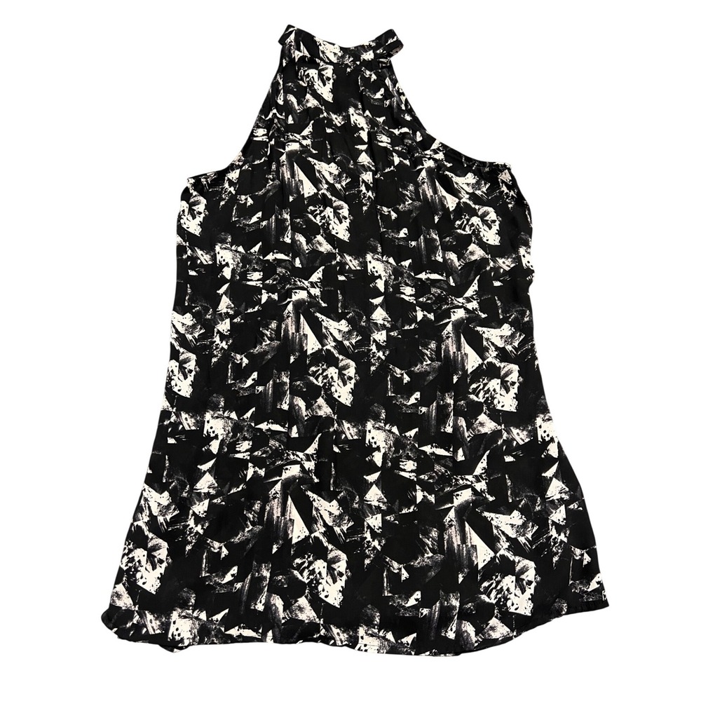 Valette Halter Top Womens XS Black White Abstract Geometric Mock Neck Blouse